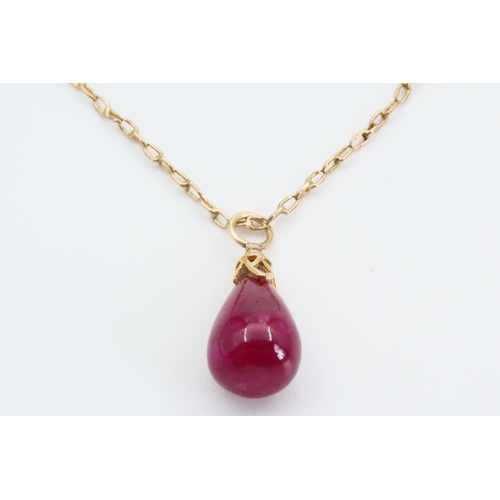 26 - Ruby Cabochon Cut Pendant Necklace Mounted on 9 Carat Yellow Gold Further Set 9 Carat Yellow Gold Ch... 