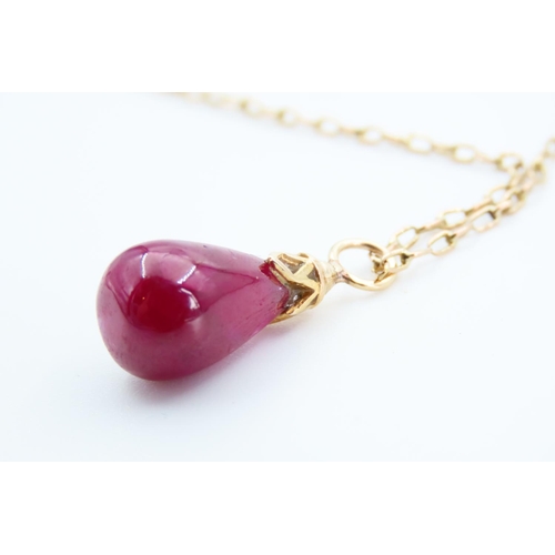 26 - Ruby Cabochon Cut Pendant Necklace Mounted on 9 Carat Yellow Gold Further Set 9 Carat Yellow Gold Ch... 
