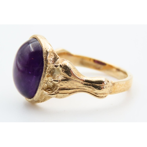 34 - Polished Amethyst Centre Stone Ring Mounted on 9 Carat Yellow Gold Band Ring Size O