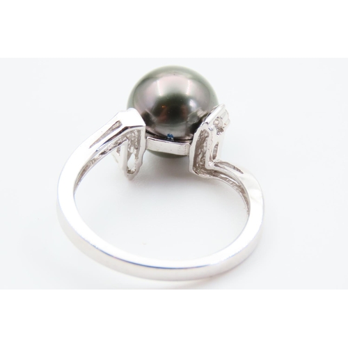 39 - 9 Carat White Gold Pearl and Diamond Ladies Ring Size O