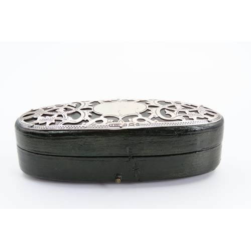Antique Silver Mounted Emerald Moroccan Leather Clad Oval Form Ring Box with Emerald Velvet Lined Interior Fitted for Six Rings Attractively Detailed 11cm Wide 4cm High