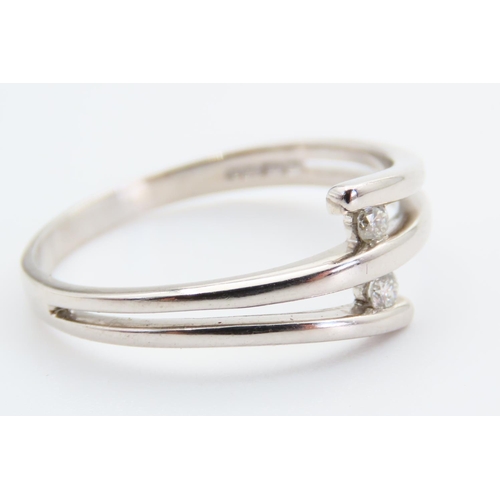 44 - 18 Carat White Gold Boodles Design Twin Diamond Ring Size U