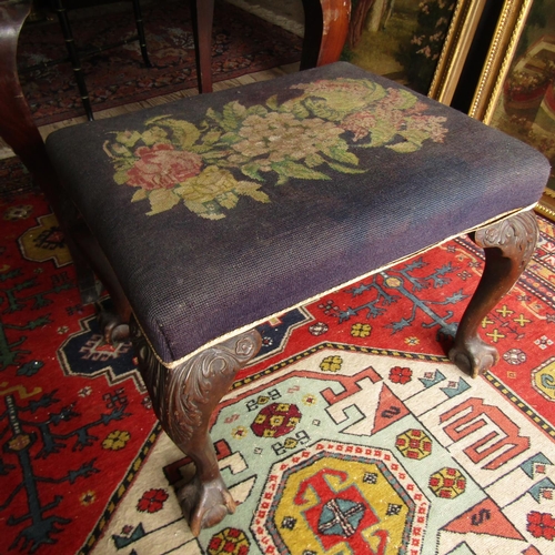 451 - Antique Stool Possibly Georgian Needlepoint Upholstery Well Carved Supports Approximately 22 Inches ... 