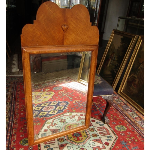 452 - Antique Mahogany Framed Wall Mirror with Shaker Heart Motif Upper Decoration Approximately 42 Inches... 