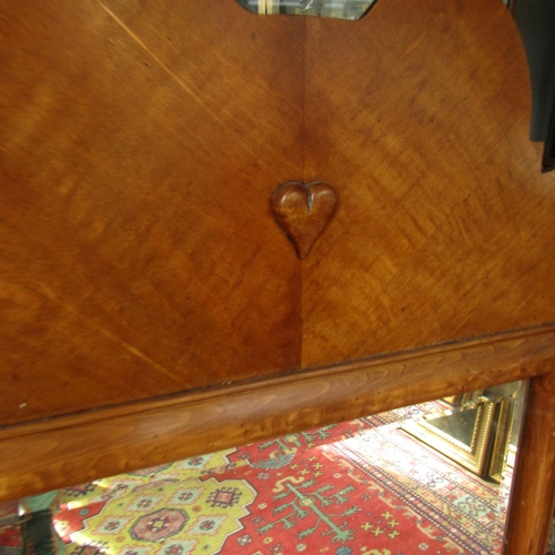 452 - Antique Mahogany Framed Wall Mirror with Shaker Heart Motif Upper Decoration Approximately 42 Inches... 