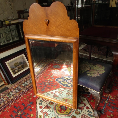 452 - Antique Mahogany Framed Wall Mirror with Shaker Heart Motif Upper Decoration Approximately 42 Inches... 