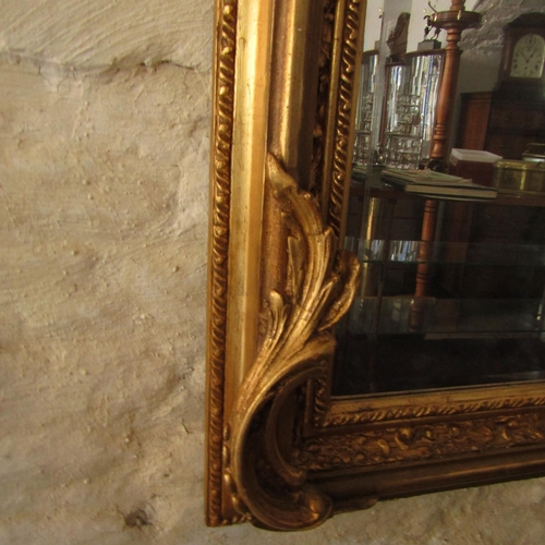 453 - Gilded Wall Mirror Rectangular Form Upper Cartouche Decoration with Cherub Detailing Approximately 4... 