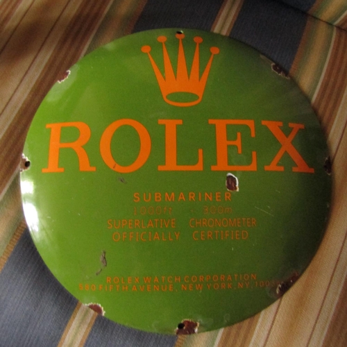 455 - Rolex Shop Advertisement Sign Enamel on Metal Circular Form Approximately 10 Inches Diameter