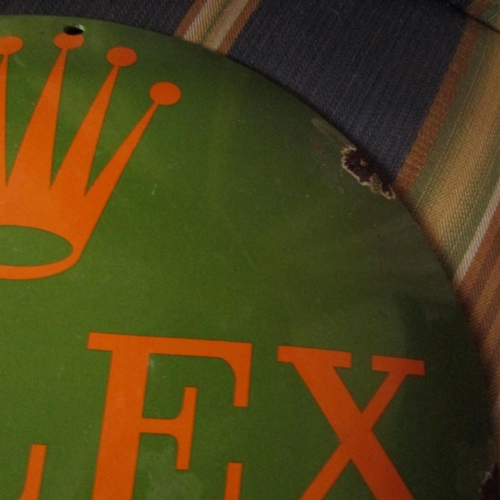 455 - Rolex Shop Advertisement Sign Enamel on Metal Circular Form Approximately 10 Inches Diameter