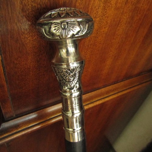 458 - Walking Stick Silver Plated Turned Handle Full Size