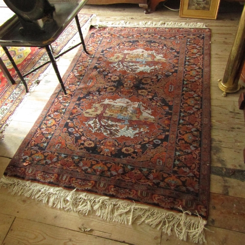 461 - Old Afghan Rug Burgundy and Navy Ground Approximately 5ft Wide