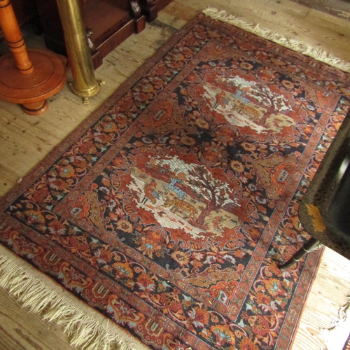 461 - Old Afghan Rug Burgundy and Navy Ground Approximately 5ft Wide