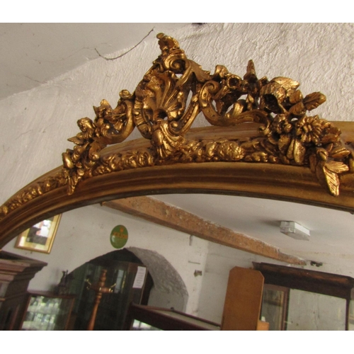 464 - Gilded Overmantle Mirror Upper Cartouche Decoration Approximately 4ft 8 Inches Wide x 4ft 6 Inches H... 