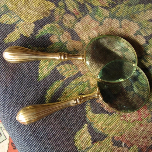 465 - Pair of Magnifying Glasses Turned Brass Handles Attractively Detailed