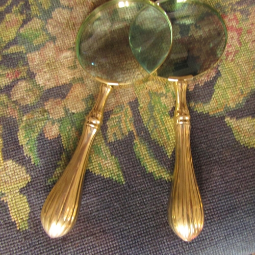 465 - Pair of Magnifying Glasses Turned Brass Handles Attractively Detailed