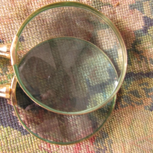 465 - Pair of Magnifying Glasses Turned Brass Handles Attractively Detailed