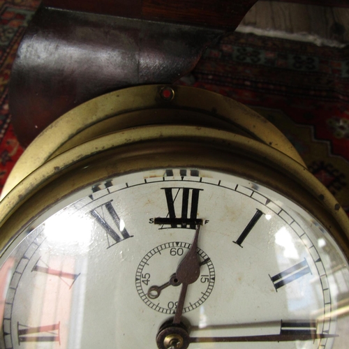 466 - Old Ships Wall Clock Circular Form Roman Numeral Decorated Dial Hinge Case Turned Brass Approximatel... 