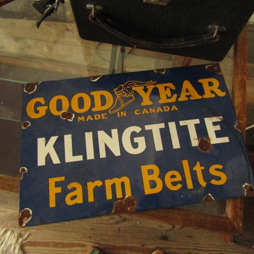 468 - Goodyear Garage Advertising Sign Enamel for Klingtite Farm Belts Sign Approximately 11 Inches Wide