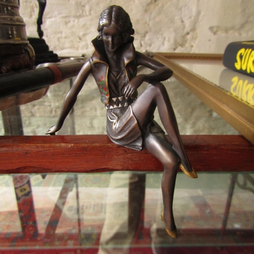 469 - Bronze Figure Seated Lady Ledge Form Attractively Detailed Possibly Austrian 4 Inches High Approxima... 