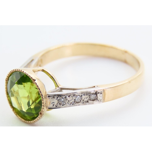 47 - Peridot and Diamond Set Ladies Ring Mounted on 9 Carat Yellow Gold Band Attractively Detailed Ring S... 