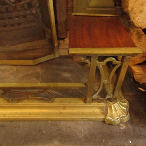 473 - Antique Cast Brass Fire Fender Approximately 4ft Wide