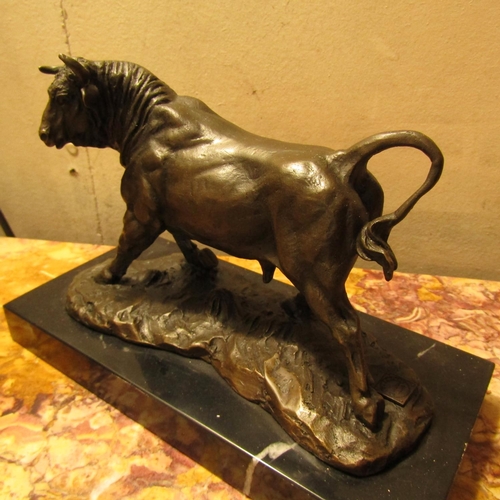 475 - Bronze Sculpture of Bull Mounted on Rectangular Form Marble Base Approximately 9 Inches Wide