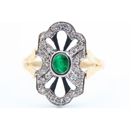 48 - Emerald and Diamond Panel Set Ring Mounted on 9 Carat Yellow Gold Band Ring Size Q