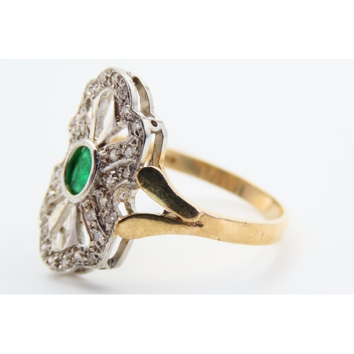 48 - Emerald and Diamond Panel Set Ring Mounted on 9 Carat Yellow Gold Band Ring Size Q