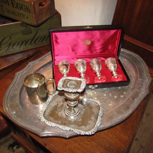 480 - Collection of Various Silver Plate Including Cased Set of Four Goblets Quantity as Photographed