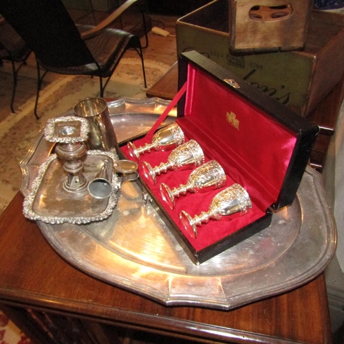 480 - Collection of Various Silver Plate Including Cased Set of Four Goblets Quantity as Photographed