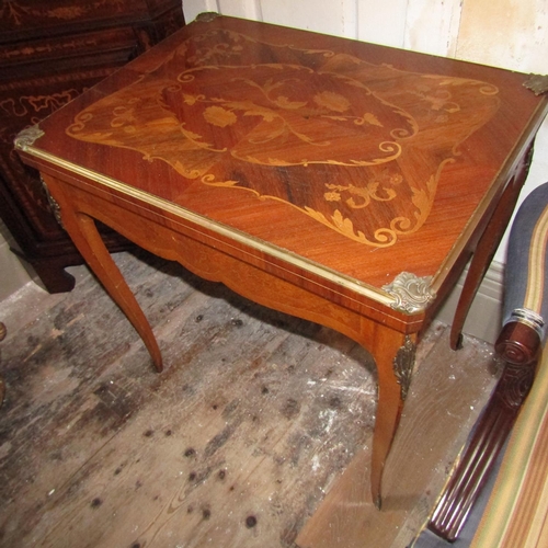 481 - Antique Marquetry Decorated Kingswood Fold Over Games Table Ormolu Mounted Cabriole Supports with Fi... 