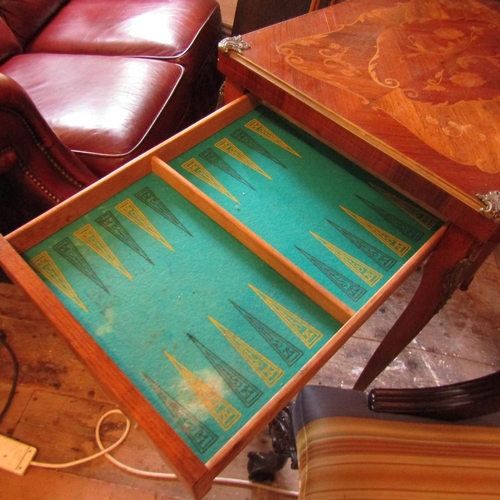 481 - Antique Marquetry Decorated Kingswood Fold Over Games Table Ormolu Mounted Cabriole Supports with Fi... 