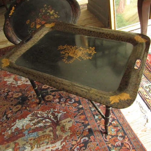 483 - Toileware Gilt Decorated Serving Tray on Gilded Turned Supports Cross Stretcher Below Tray Removable... 