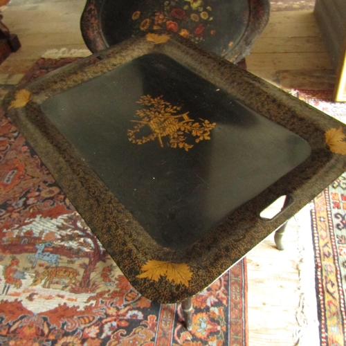 483 - Toileware Gilt Decorated Serving Tray on Gilded Turned Supports Cross Stretcher Below Tray Removable... 