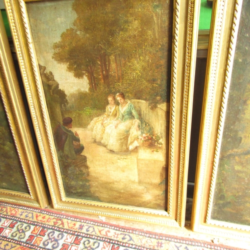 487 - Set of Four Victorian Oil Paintings Courting Scenes Oil on Panel Contained within Gilded Frames Each... 