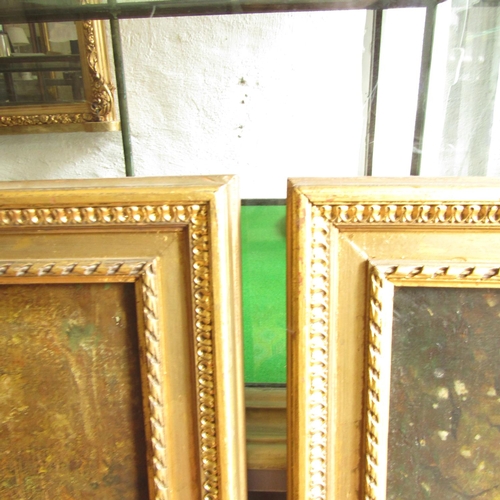 487 - Set of Four Victorian Oil Paintings Courting Scenes Oil on Panel Contained within Gilded Frames Each... 