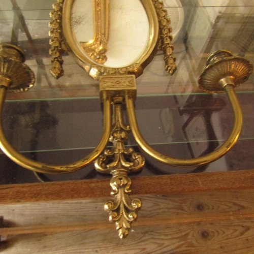 493 - Pair of Ormolu Adams Design Twin Sconce Mirror Inset Side Wall Lights Attractively Detailed Each App... 