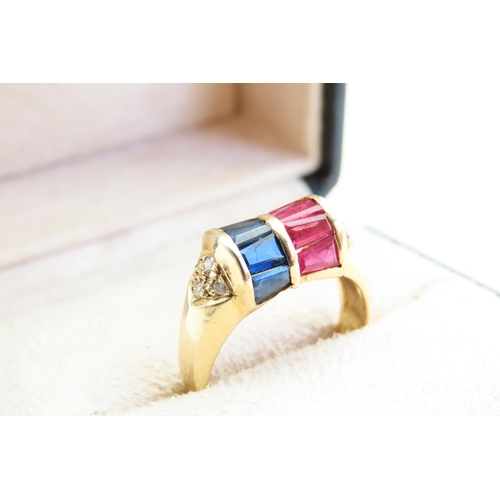 51 - Sapphire, Ruby and Diamond Set 14 Carat Yellow Gold Ring Size O