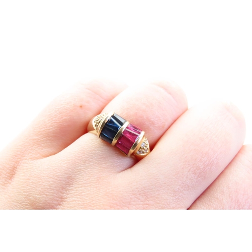 51 - Sapphire, Ruby and Diamond Set 14 Carat Yellow Gold Ring Size O
