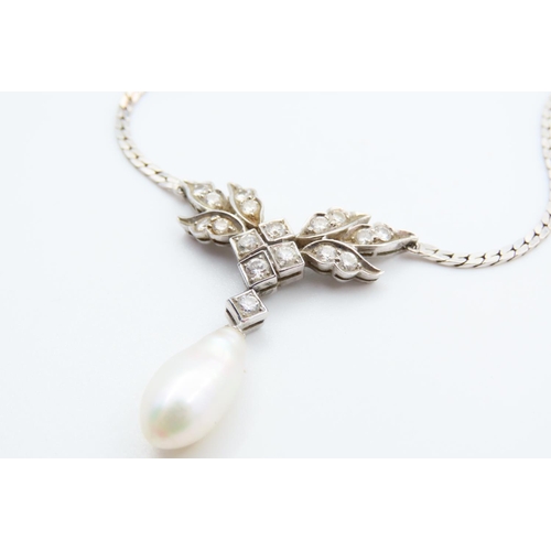 52 - Diamond and Pearl Ladies Necklace Attractively Detailed Set in 14 Carat White Gold Mounted on 14 Car... 