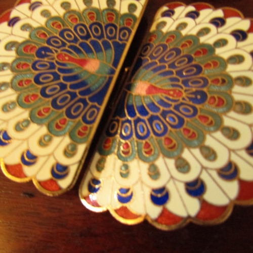 565 - Two Ladies Belt Buckles One Peacock Motif and Another Enamelwork Porcelain Panel Example