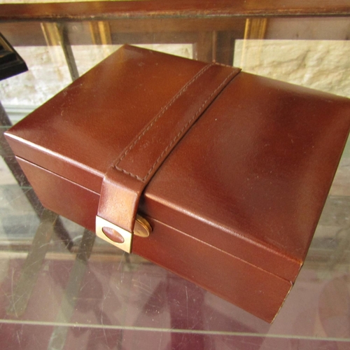 585 - Vintage Leather bound Jewellery Box with Contents