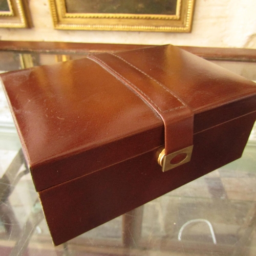 585 - Vintage Leather bound Jewellery Box with Contents