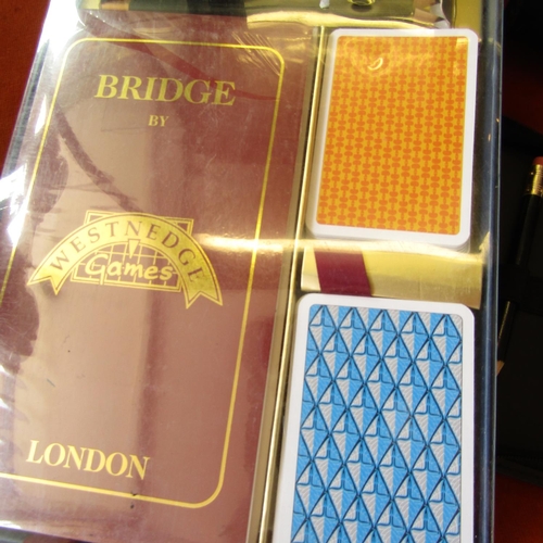 586 - Collection of Bridge Cards, Pencils, etc in Cases Quantity as Photographed