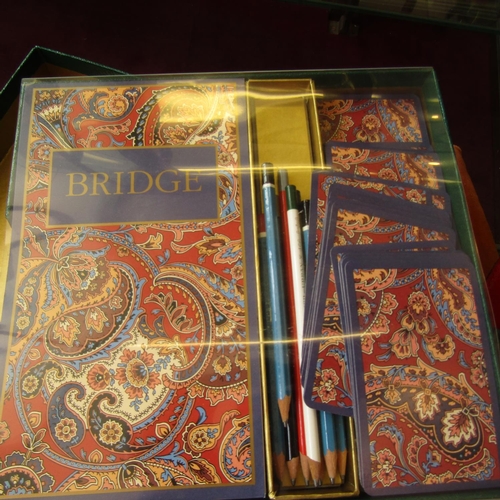 586 - Collection of Bridge Cards, Pencils, etc in Cases Quantity as Photographed