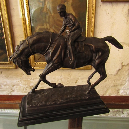 588 - Bronze Sculpture Horse and Jockey after Mane Approximately 14 Inches Wide