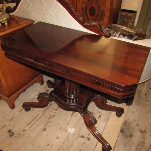 594 - William IV Rosewood Fold Over Card Table Quatrefoil Base Attractively Detailed Approximately 36 Inch... 