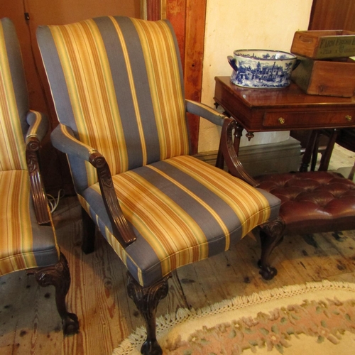 597 - Pair of Chippendale Windsor Form Armchairs Claw and Ball Supports Attractively Detailed Generous For... 