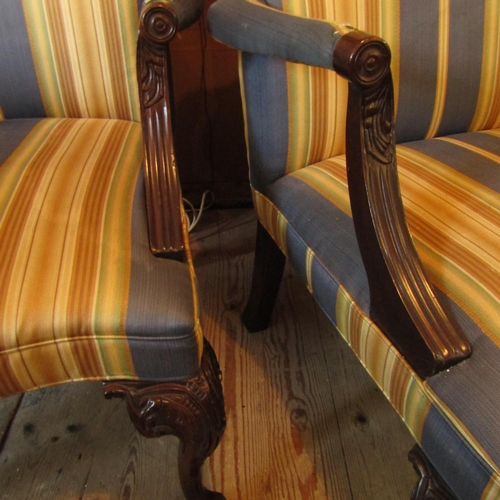 597 - Pair of Chippendale Windsor Form Armchairs Claw and Ball Supports Attractively Detailed Generous For... 