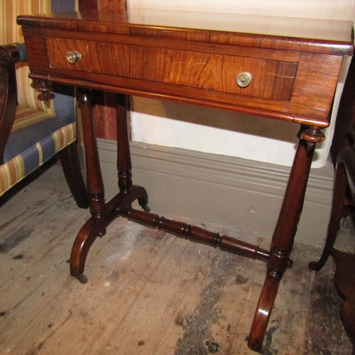 599 - William IV Mahogany Single Drawer Side Table Twin Pod Supports Approximately 20 Inches Wide